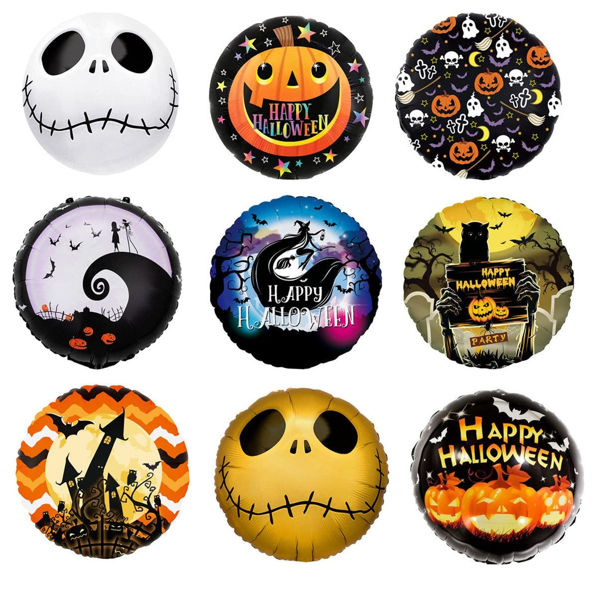 9Pcs Halloween Balloons Decorations Happy Halloween Party Foil Mylar Balloons 18 inch PumpkinGhostSkullMonster Tree Foil Balloons for Halloween Birthday Cosplay Theme Party Decorations